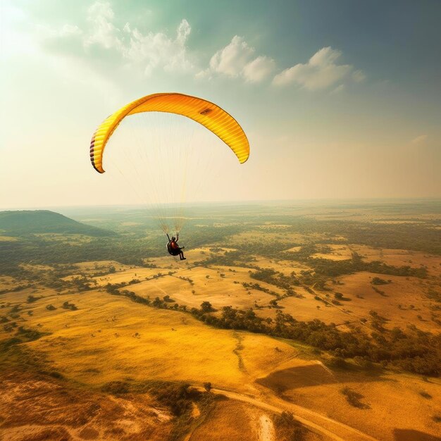 Paraglider die in de lucht vliegt