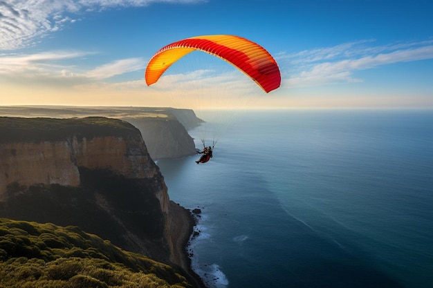 a paraglider flying over the ocean