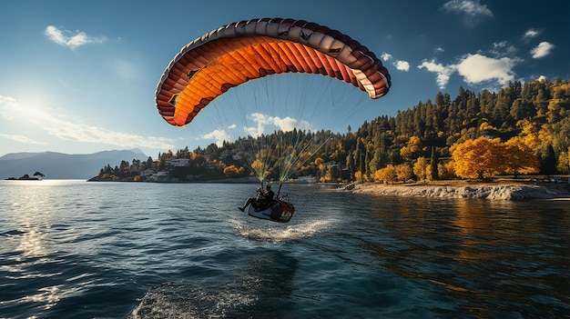 Foto parapendio sopra il mare sullo sfondo