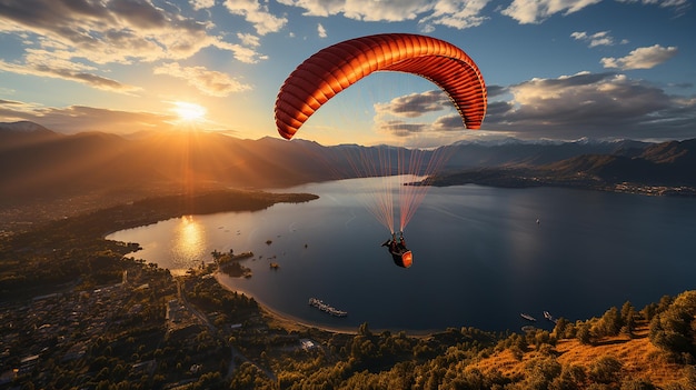 Paraglider Soaring Over the Sea