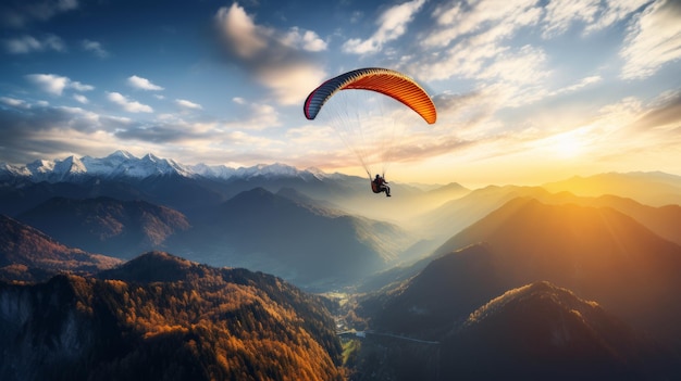 Paraglider soaring over stunning landscapes freedom in the skies