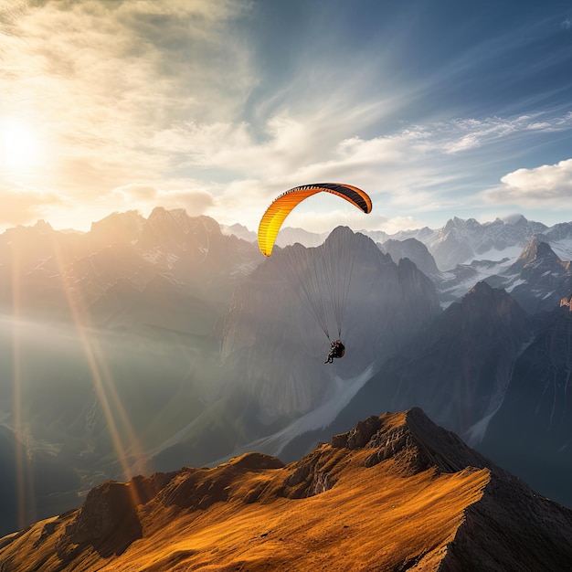 Paraglider stijgende foto realistische illustratie generatieve