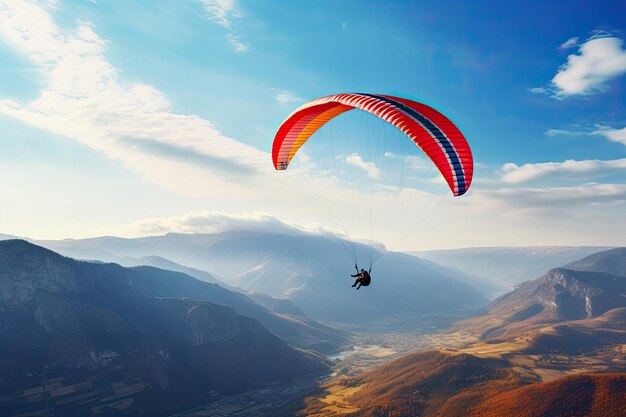 写真 パラグライディングは美しい自然の山の上で空を飛ぶ