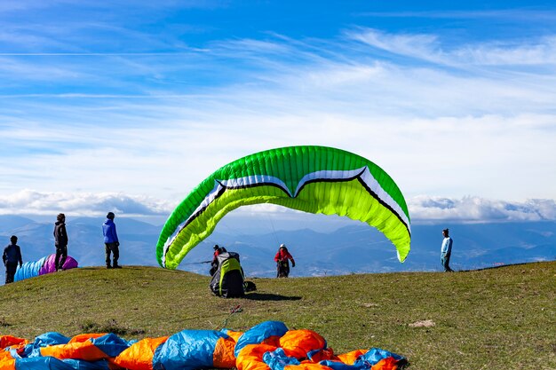 Paragliding in the mountains, marche, italy