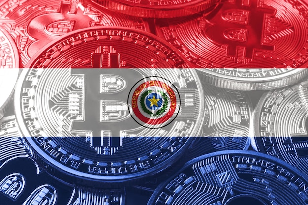 파라과이 bitcoin 플래그, 국기 암호 화폐 개념 검정색 배경