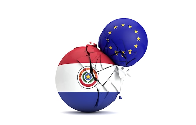 Paraguay en de politieke ballen van de Europese Unie slaan 3D Render in elkaar