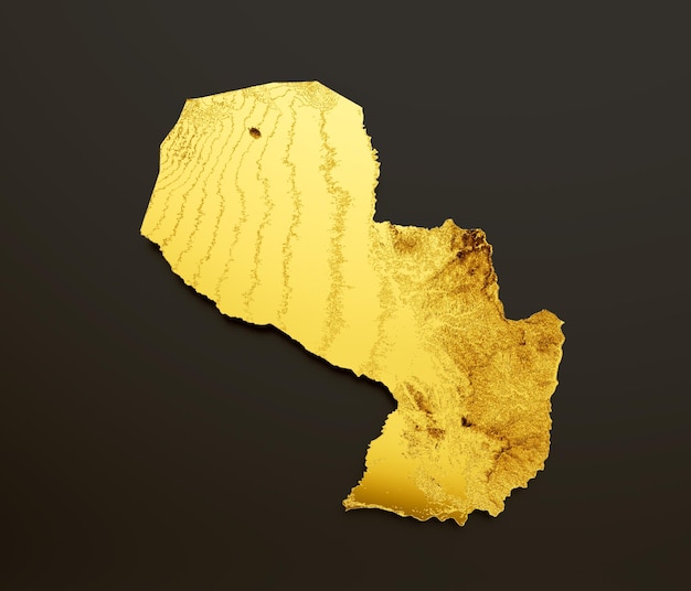 Paraguay Map Golden metal Color Height map Background 3d illustration