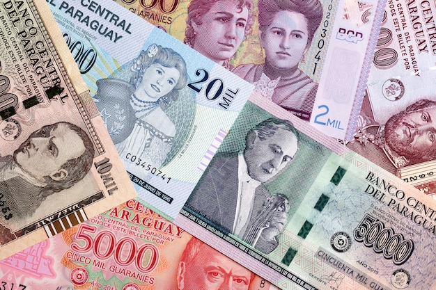 Paraguayan Guaranies, a background with money from Paraguay 