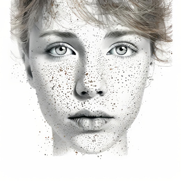 Foto pointillismo vettoriale parallelo illustrazione moderna del volto dell'adolescente