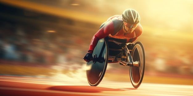 Paralympic athletes racing down the track Created with generative AI technology