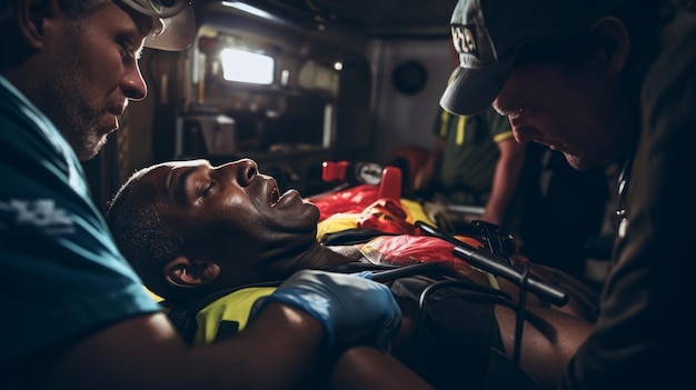 Paramedics treating multiple casualties emergency triage setup