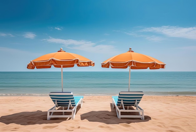 Paraplu's en ligstoelen op het strand