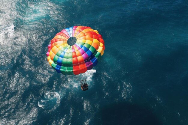 写真 ハワイの海を飛ぶパラセイリング 空から眺める