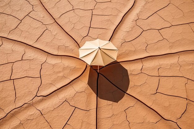 Parasol in een droog landconcept van het broeikaseffect