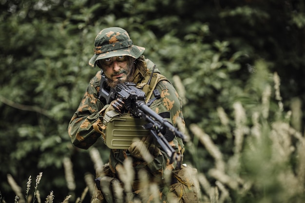 Paratrooper airborne infantry in the forest