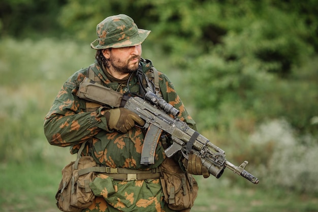 Paratrooper airborne infantry in the forest