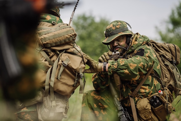 Paratrooper airborne infantry in the forest