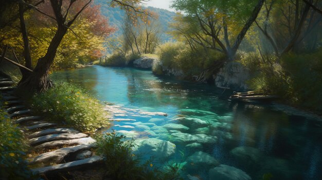 Parc de Plitvice 캐스케이드 Riviere la Korana lac Croatie Generative Ai