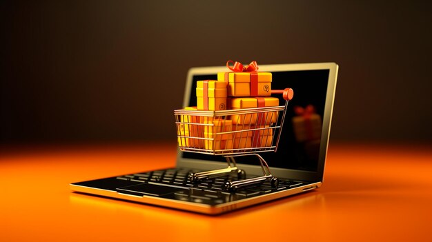 Photo parcel boxes with laptop and phone on wooden table in office