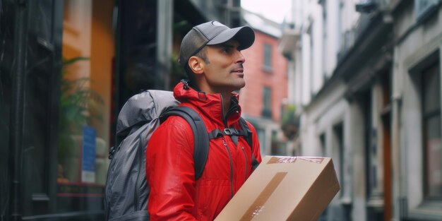 Photo parcel delivery man generative ai