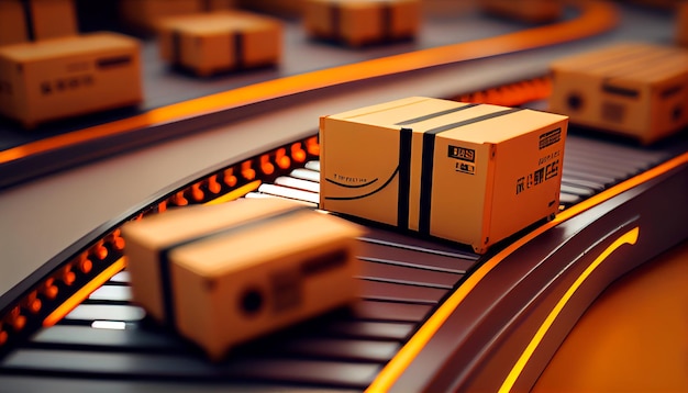 The parcel is on the conveyor beltConcept of automatic logistics management Generative AI