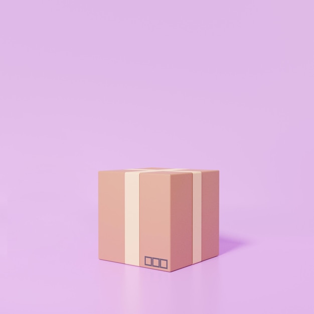 Parcels box icon concept on purple background packaging minimal cartoon style banner website 3d rendering illustration