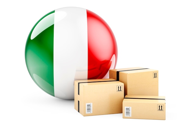 Parcels with Italian flag Shipping and delivery in Italy concept 3D rendering