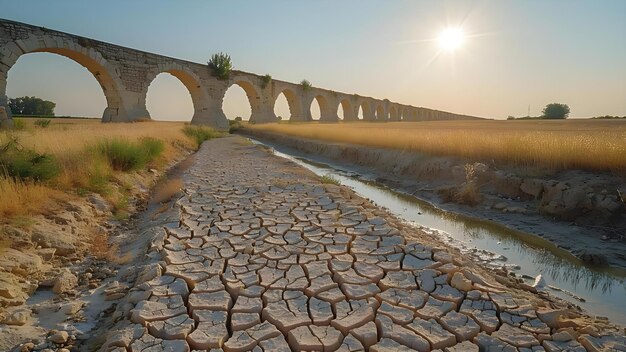 A parched landscape caused by lack of rainfall Concept Dry Climate Water Scarcity Drought Effects Arid Environment