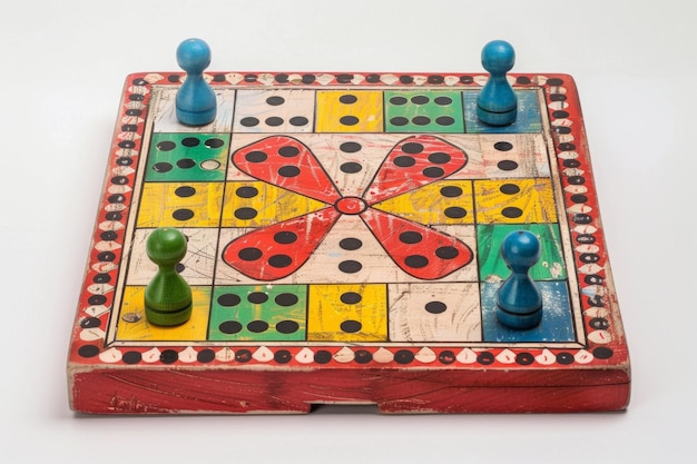 Photo parcheesi game displayed on white background