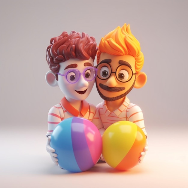 pareja de hombres amigos pride pareja diversidad gay animatie cartoon 3d grappige schattige liefde
