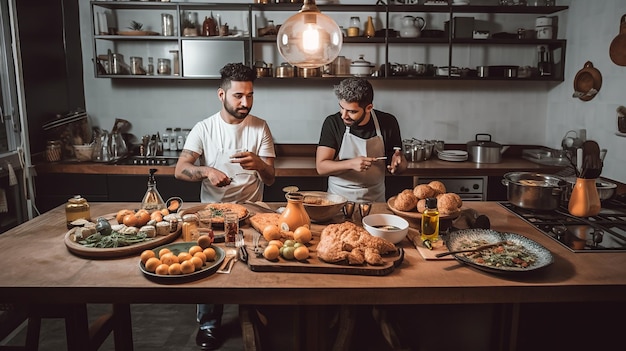 pareja gay cocinando comida de brasil