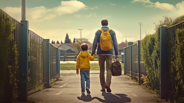 Photo parent and child first day of school