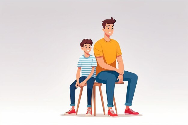 Photo parent with son semi flat color vector character standing and sitting figures