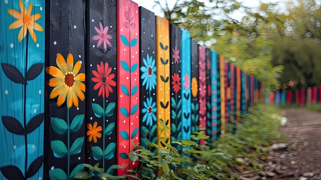 Parents and children creating a beautiful mural painting on their fence