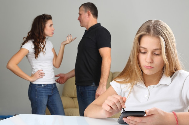 Parents find out the relationship with the teenage daughter. the conflict in the family