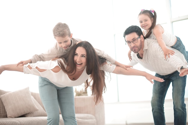 Parents have fun with their children on a free evening