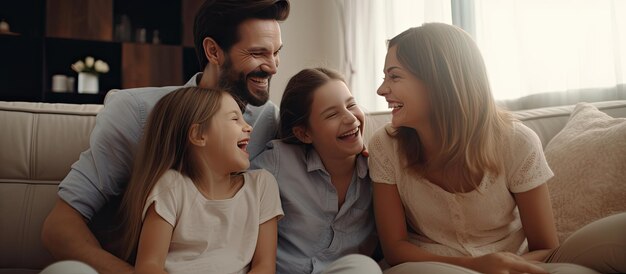 Parents and kids joyfully bonding at home during the weekend