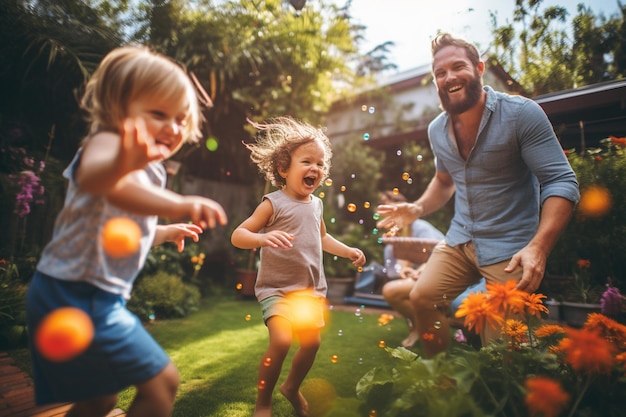 Photo parents playing with kids