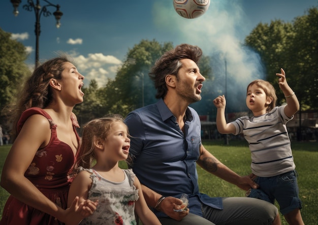 Parents watching their children play soccer at a park