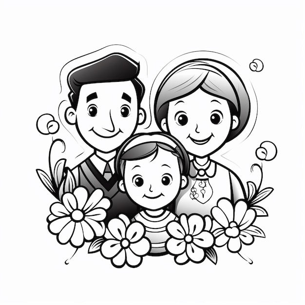 Photo parentsinlaw art outline hand drawn flat coloring book kawaii line art