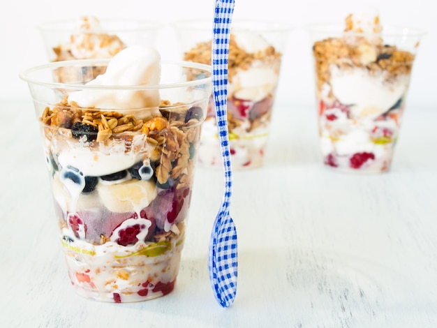 Parfait with fresh fruit and frozen yougurt.