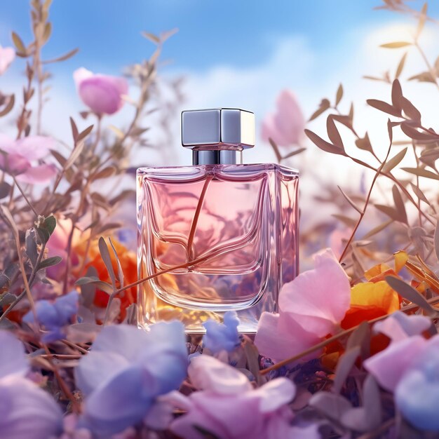 parfum in een veld van bloemen