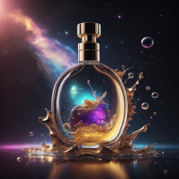 Parfume bottle with splash