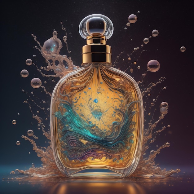 Parfume bottle with splash