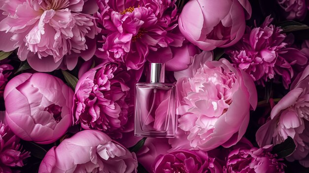 Foto parfumfles in bloemen geur op bloeiende achtergrond bloemige geur en cosmetisch product