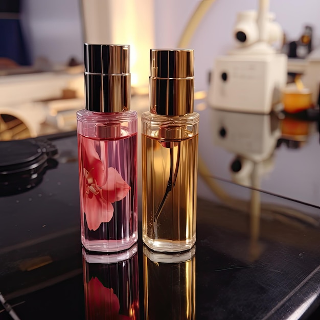 Parfumfles op een tafelmodel