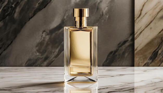 Foto parfumfles op marmeren tafel