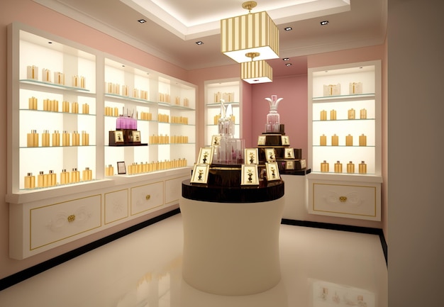 Parfumwinkel met diverse parfums Generative AI