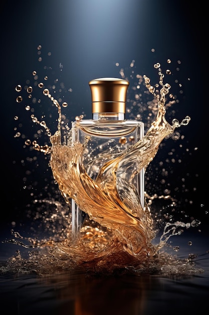 Parfuumfles omringd door parfuum splashes reclame shot