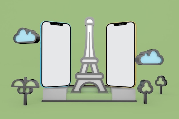 Parijs en telefoon voorzijde op groene achtergrond